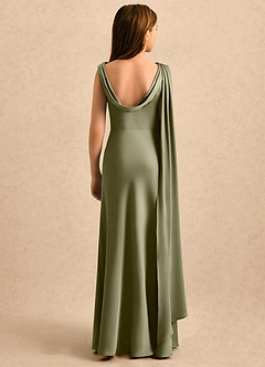Azazie Sanah Girls Formal Robe Demoiselle D'honneur Fillette Robe Trapèze en Satin extensible Plissée Pistache image2