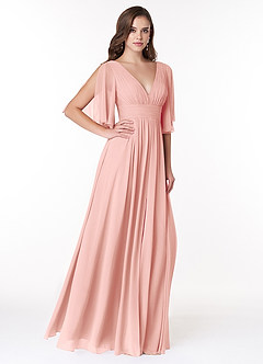 Azazie Temeka Bridesmaid Dresses Rosette A-Line Ruched Chiffon Dress image4