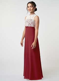 Azazie Rana Junior A-Linie Spitze Chiffon Kleid Granatapfelrot image3
