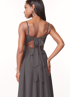 Azazie Zeya Bridesmaid Dresses Steel Grey A-Line V-Neck Pleated Chiffon Dress image2