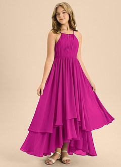 Azazie Elliora Junior Fuchsia A-Line Pleated Chiffon Dress image3