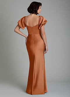 Azazie Lea Bridesmaid Dresses Copper Mermaid Off the Shoulder Stretch Satin Convertible Dress image2