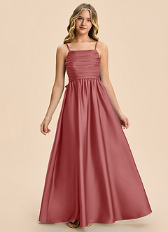 Azazie Kai Junior A-Linie Plissee Stretch-Satin Kleid Antike Rose image3