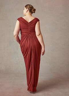 Azazie Lisolette Mother of the Bride Dresses Rust Sheath Pleated Mesh Dress image10