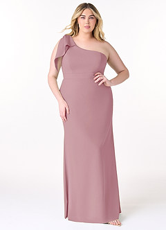 Azazie Rinna Bridesmaid Dresses Vintage Mauve Mermaid One Shoulder Stretch Crepe Dress image5