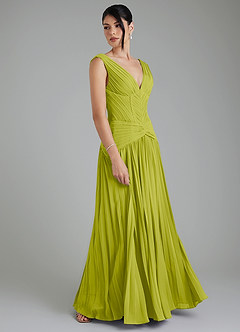 Azazie Kima Bridesmaid Dresses Lemongrass A-Line Pleated Chiffon Dress image6
