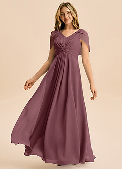 Azazie Emma Junior Robe Trapèze en Mousseline de soie Plissée Sangria image4