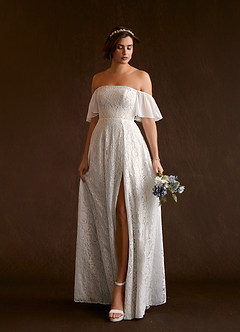 Azazie Cambri Wedding Dresses A-Line Off the Shoulder Lace Floor-Length Dress image3