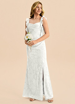 Azazie Jessamine Junior Meerjungfrau-Linie Herzausschnitt Blumen-Burnout Kleid Weiß image4