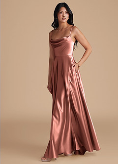 Azazie Elle Brautjungfernkleider A-Linie mit Taschen Metallischer Satin Kleid Rosettenrosa image11