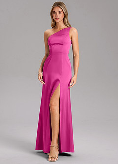 Azazie Phaedra Jurken voor bruidsmeisjes Jurk van Stretch Satijn met A-Lijn One-Shoulder Fuchsia image6