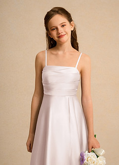 Azazie Pebbles Junior Formal Flower Girl Klänningar Klä A-Line i Matt satäng Plisserad image4