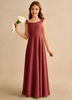 Azazie Puppy Girls Formal Flower Girl Dresses Terracotta A-Line Pleated Chiffon Dress image3