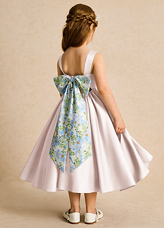 Azazie Doodlebug Flower Girl Dresses Rose Petal A-Line Bow Matte Satin Dress image3