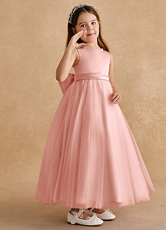 Azazie Cookie Blumenmädchenkleider A-Linie Schleifen Tüll Kleid Rosettenrosa image2