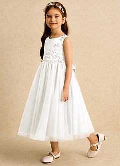 Azazie Malva Abiti da Ragazza di Fiori Abito Principessa in Tulle Fiocco Avorio image5