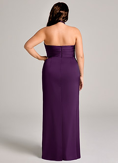 Azazie Jemma Jurken voor bruidsmeisjes Jurk van Stretch Satijn met Kolom Geplooid Druif image12