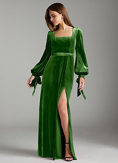 Azazie Leonia Bridesmaid Dresses Ivy A-Line Long Sleeve Velvet Dress image3