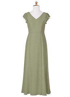 Azazie Claudine Junior Pistachio A-Line Pleated Chiffon Dress image5