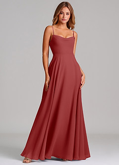 Azazie Elle 신부 들러리 드레스 A라인 주름진 쉬폰 바닥 길이 드레스 image3