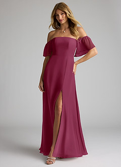 Azazie Sue Bridesmaid Dresses Mulberry A-Line Off the Shoulder Chiffon Convertible Dress image4