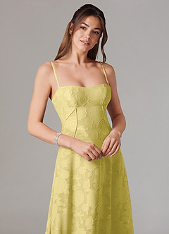 Azazie Valentine Bridesmaid Dresses Canary A-Line Sweetheart Neckline Floral Burnout Dress image2