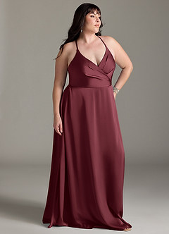 Azazie Davis Brautjungfernkleider A-Linie Plissee Stretch-Satin Kleid Merlot image9