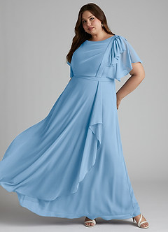Azazie Aaliyah Bescheiden Bruidsmeisjekleding A-Lijn Bocht Gevouwen Chiffon Vloerlengte Jurk image8