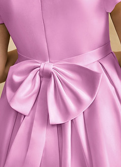 Azazie Pearl Flower Girl Dresses Candy Pink Ball-Gown Pleated Matte Satin Dress image8