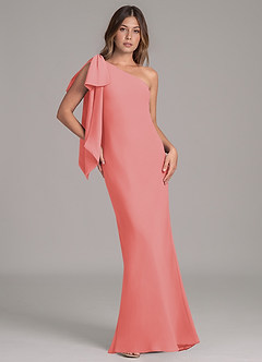 Azazie Capri Bridesmaid Dresses Coral A-Line One Shoulder Chiffon Dress image1