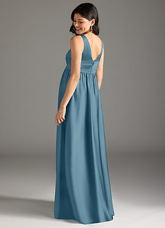 Azazie Yetta Maternity Bridesmaid Dresses A-Line Pleated Stretch Satin Floor-Length Dress image3