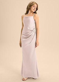 Azazie Renna Junior Blushing Pink A-Line Pleated Stretch Satin Dress image5