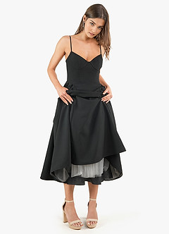 Doris Black Strappy Midi Dress | Azazie