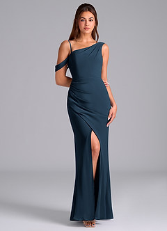 Azazie Madelyn Bridesmaid Dresses Dark Navy Mermaid One Shoulder Chiffon Convertible Dress image3