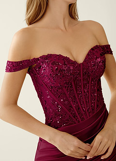 Briareny Burgundy Lace Sequin Embroidery Stretch Satin Prom Dress image6
