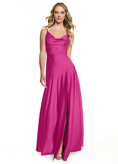 Azazie Kayla Final Sale Fuchsia A-Line Side Slit Stretch Satin Dress image1