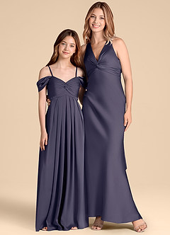 Azazie Kaitlynn Junior Stormy A-Line Off the Shoulder Stretch Satin Dress image3