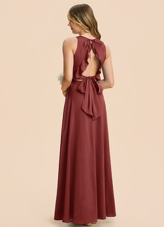 Azazie Christina Junior Vestido Terracota de Satén Elástico de Corte en A con Drapeado image2