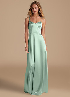 Azazie Mei Bridesmaid Dresses Agave A-Line Metallic Satin Dress image3