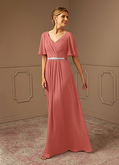 Azazie Tricia Mother of the Bride Dresses Salmon Pink A-Line V-Neck Pleated Chiffon Dress image6