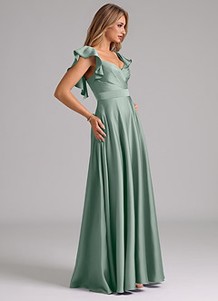 Azazie Leilani Robes de demoiselle d'honneur Robe Trapèze en Satin extensible Rayé Sauge D'argent image6