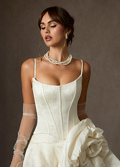 Azazie Kloe Wedding Dresses Antique White Ball-Gown Strapless Floral Jacquard Dress image7