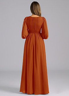 Azazie Palerma Abiti da Damigella Abito A-Line in Chiffon Manica Lunga Paprika image2