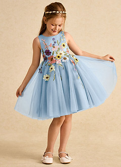 Azazie Prima Flower Girl Dresses Powder Blue A-Line Bow Tulle Dress image3