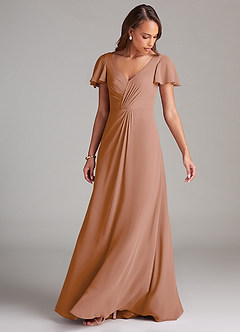 Azazie Soren Bridesmaid Dresses Champagne Rose A-Line Ruched Chiffon Dress image5