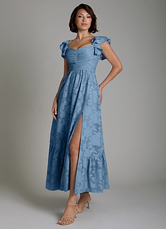 Azazie Anaya Bridesmaid Dresses Steel Blue A-Line Ruched Floral Burnout Dress image5
