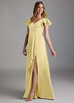 Azazie Omari Bridesmaid Dresses Lemon Sorbet A-Line Stretch Satin Dress image5