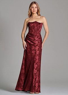 Azazie Ezrena Bridesmaid Dresses Cabernet Mermaid Strapless Floral Burnout Convertible Dress image4