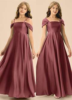 Azazie Rowena Junior Amethyst A-Line Bow Stretch Satin Dress image1