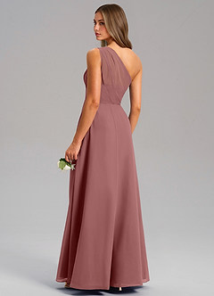 Azazie Phaedra Bridesmaid Dresses Desert Rose A-Line One Shoulder Chiffon Dress image7